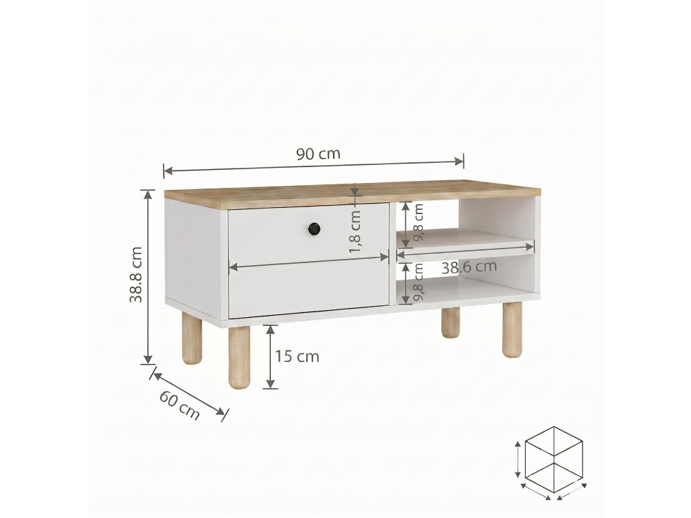 Tavolino in legno "Aris" - 90 x 38,8 x 60 cm - Rovere Saphir / Bianco
