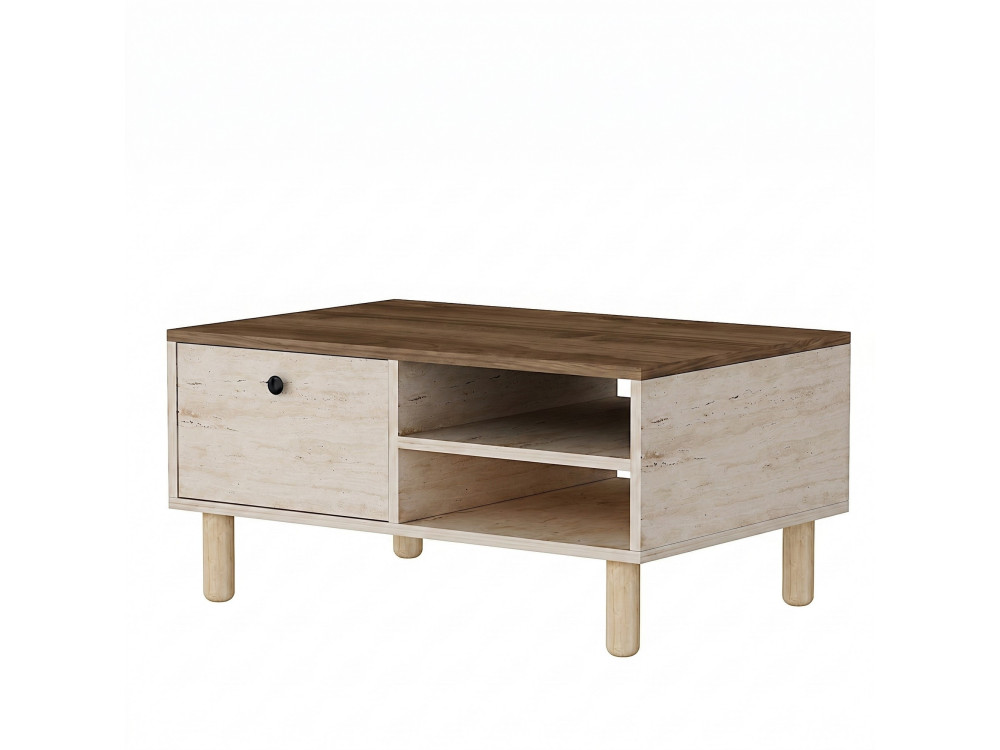Tavolino in legno "Aris" - 90 x 38,8 x 60 cm - Travertino / Noce Venezia