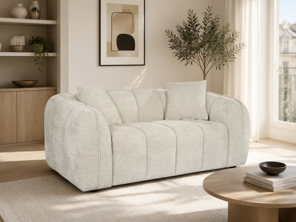Divano lineare in stile "bubble" in tessuto "Wagram" - 2 posti - Beige