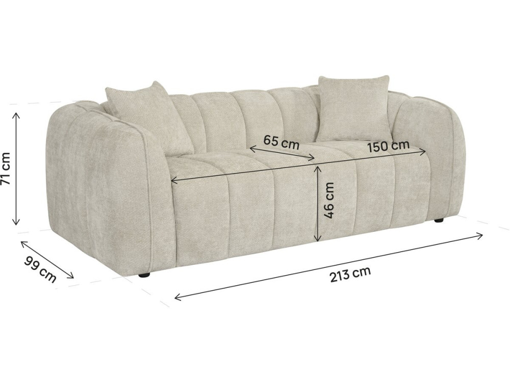 Divano lineare in stile "bubble" in tessuto "Wagram" - 3 posti - Beige