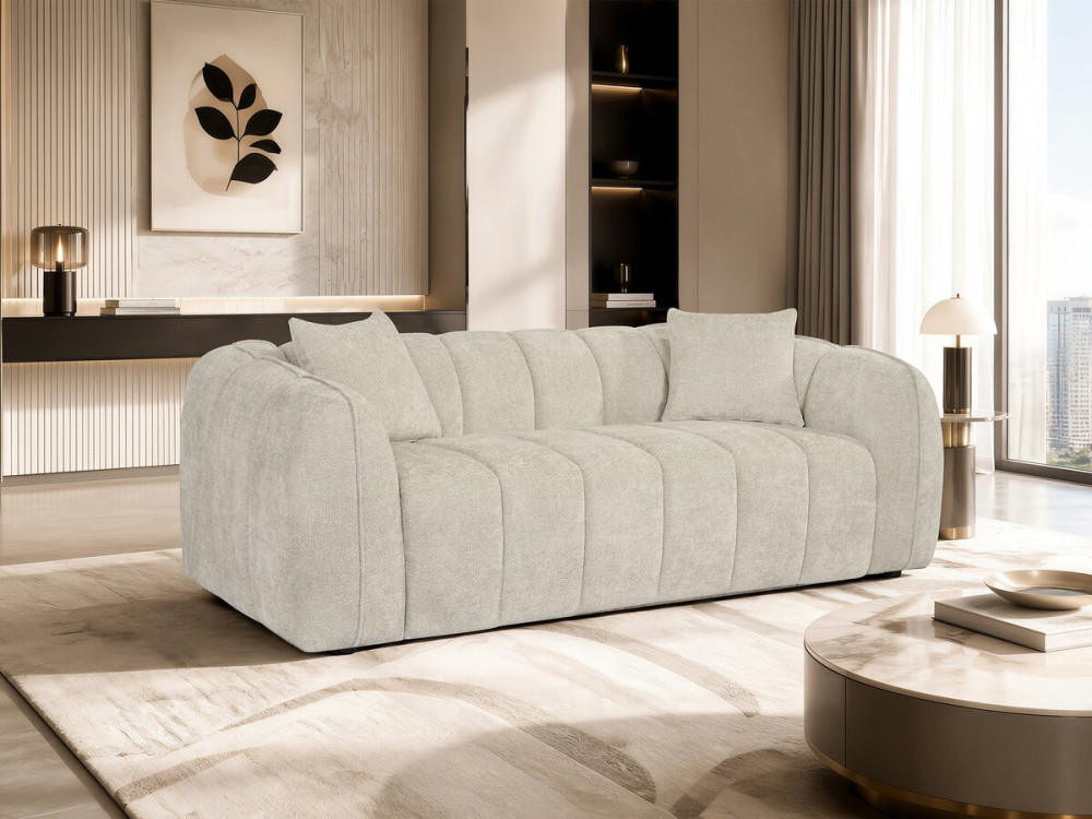 Divano lineare in stile "bubble" in tessuto "Wagram" - 3 posti - Beige