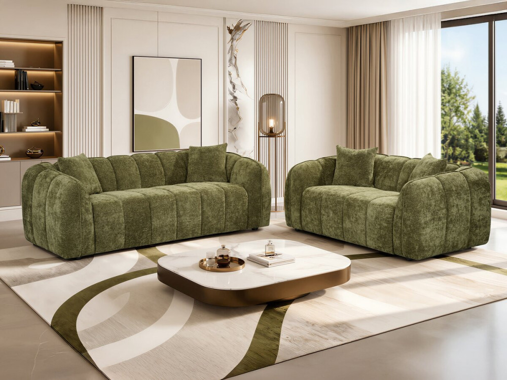 Divano lineare in stile "bubble" in tessuto "Wagram" - 3 posti - Verde