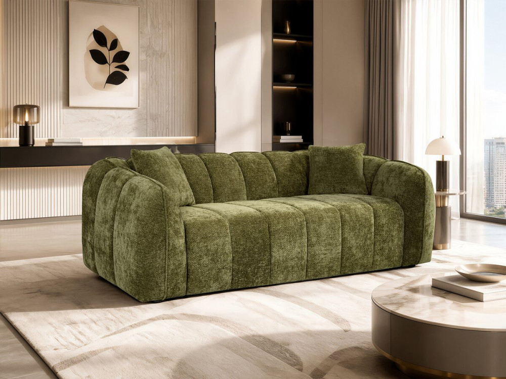 Divano lineare in stile "bubble" in tessuto "Wagram" - 3 posti - Verde