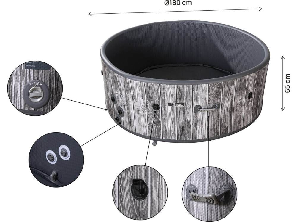 Spa gonfiabile semirigida in PVC effetto legno "Antibes" - 6 posti - Grigio