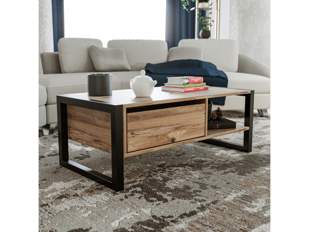 Tavolino in legno "Haldizen" - 105 x 55 x 40 cm - Marrone
