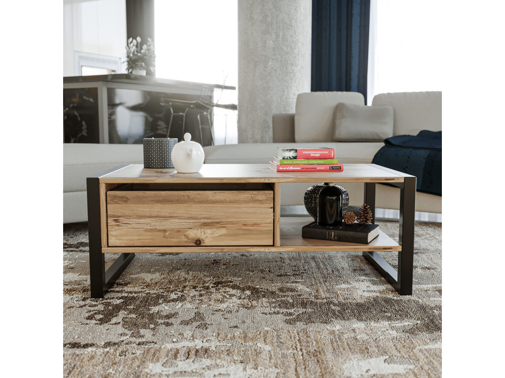 Tavolino in legno "Haldizen" - 105 x 55 x 40 cm - Marrone