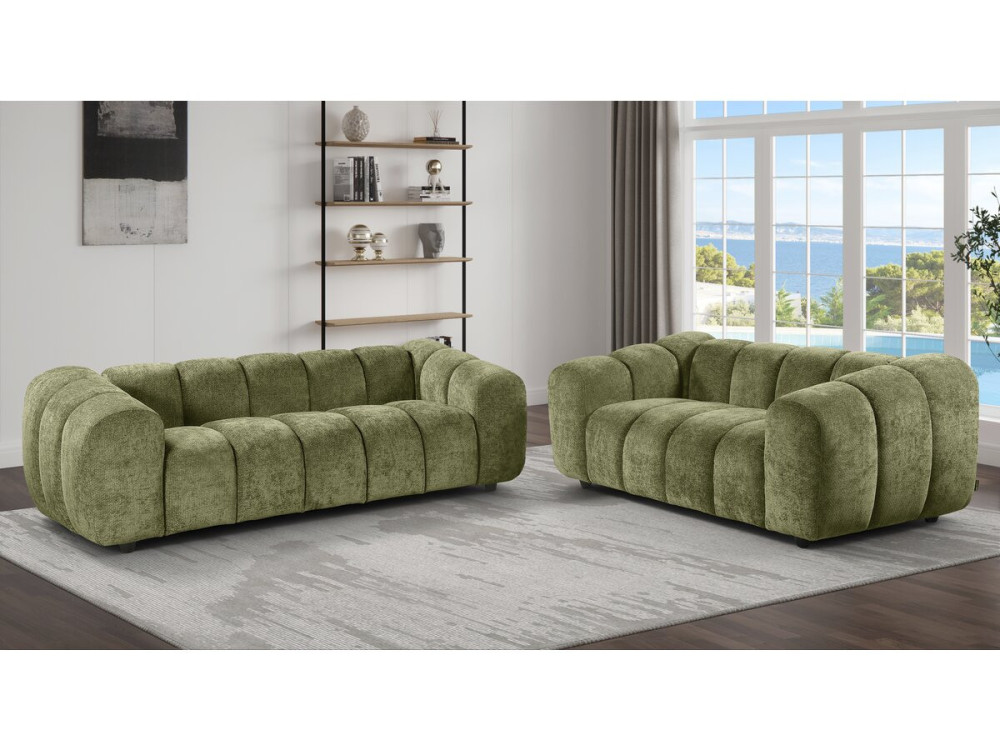 Divano lineare in stile "bubble" in tessuto "Courcelles" - 2 posti - Verde