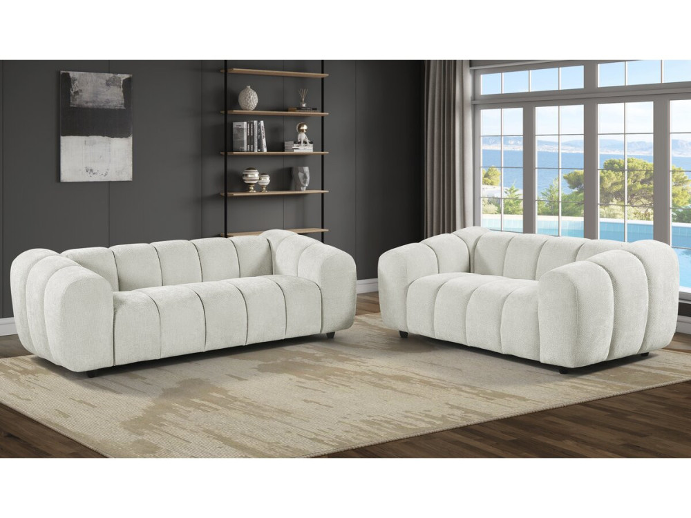 Divano lineare in stile "bubble" in tessuto "Courcelles" - 3 posti - Beige