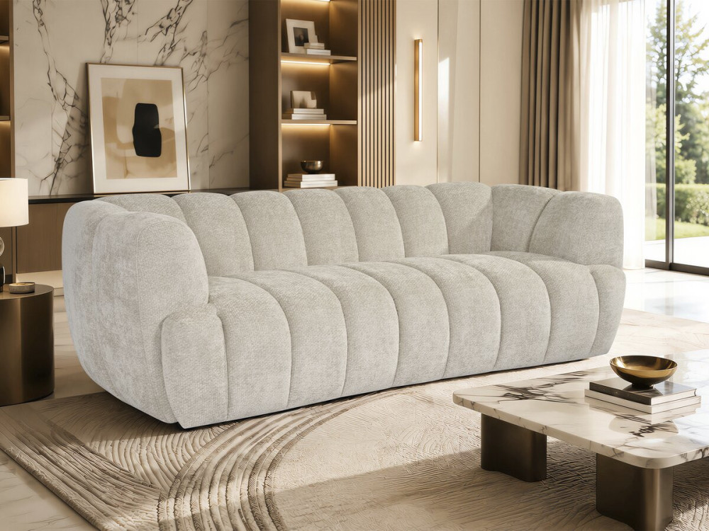 Divano a una poltrona in stile "bubble" in tessuto "Malakoff" - 3 posti - Beige
