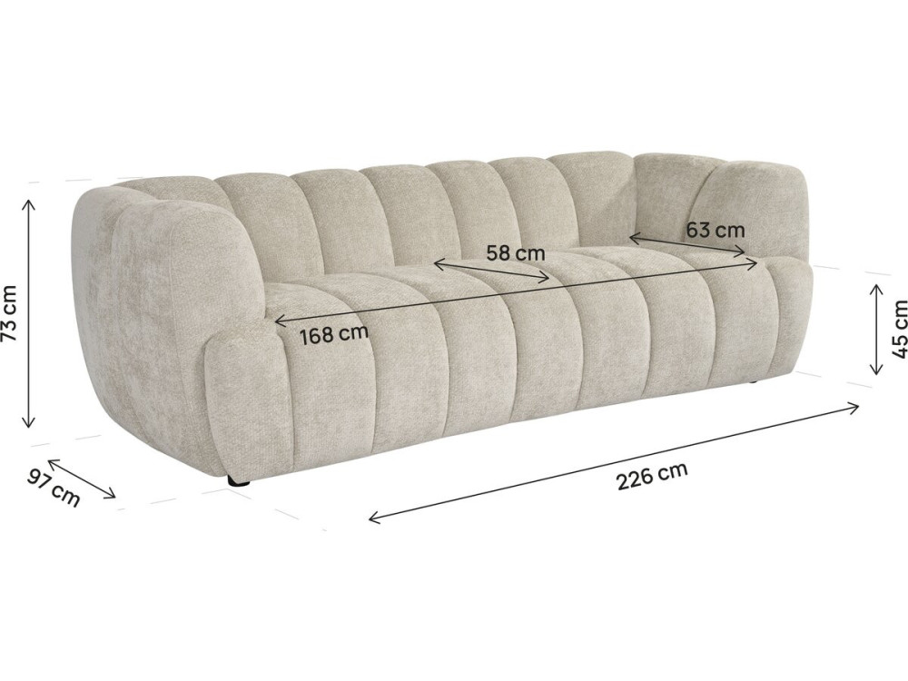 Divano a una poltrona in stile "bubble" in tessuto "Malakoff" - 3 posti - Beige