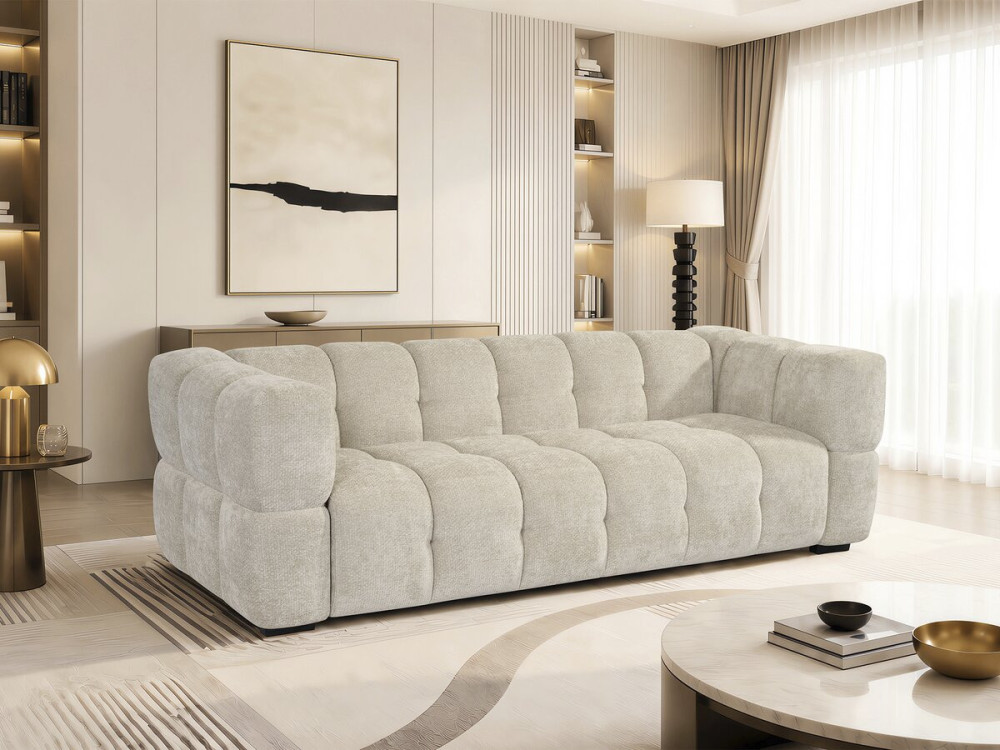 Divano lineare in stile "bubble" in tessuto "Spontini" - 3 posti - Beige