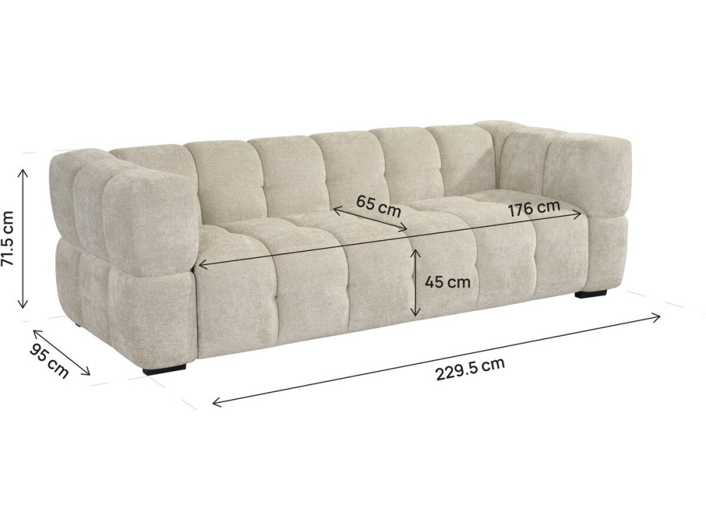 Divano lineare in stile "bubble" in tessuto "Spontini" - 3 posti - Beige