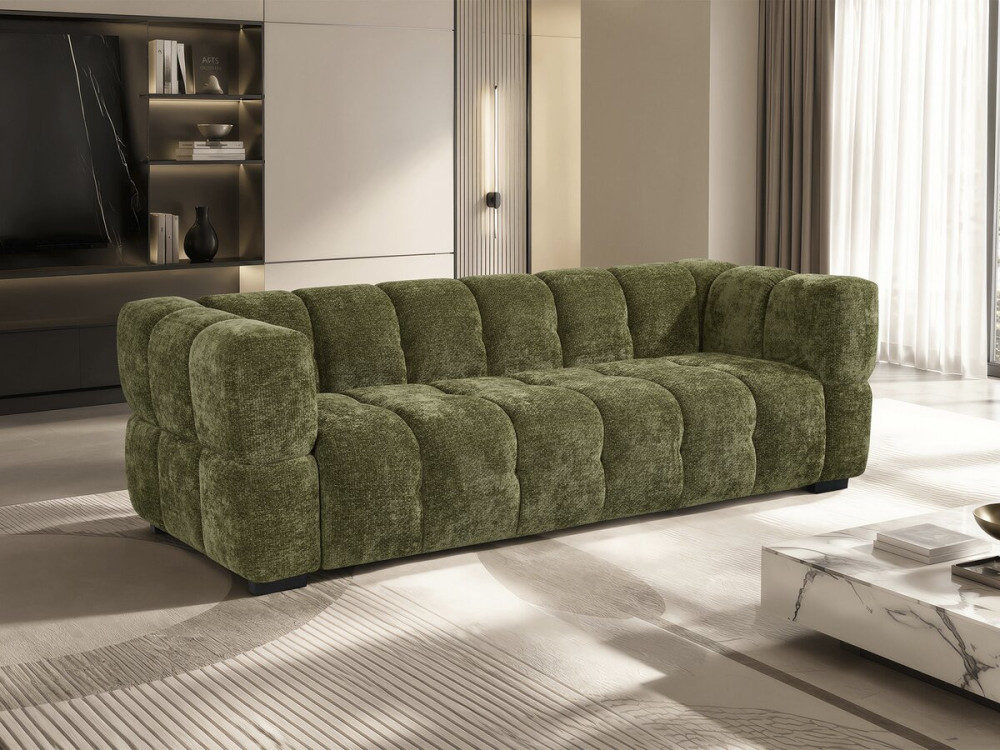 Divano lineare in stile "bubble" in tessuto "Spontini" - 3 posti - Verde