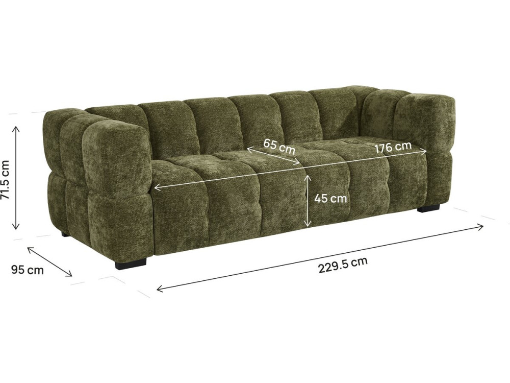 Divano lineare in stile "bubble" in tessuto "Spontini" - 3 posti - Verde