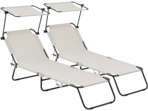 Set di 2 lettini prendisole pieghevoli "Lazy" - Con parasole - Beige