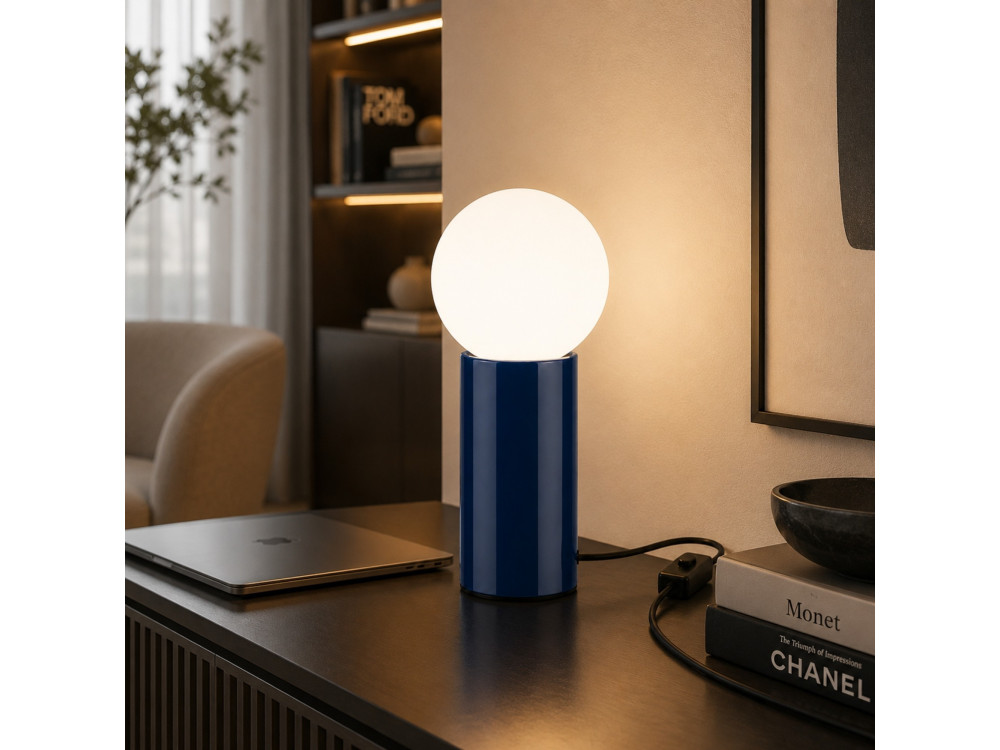 Lampada da tavolo in metallo "Polo" - 15 x 15 x 35 cm - Blu