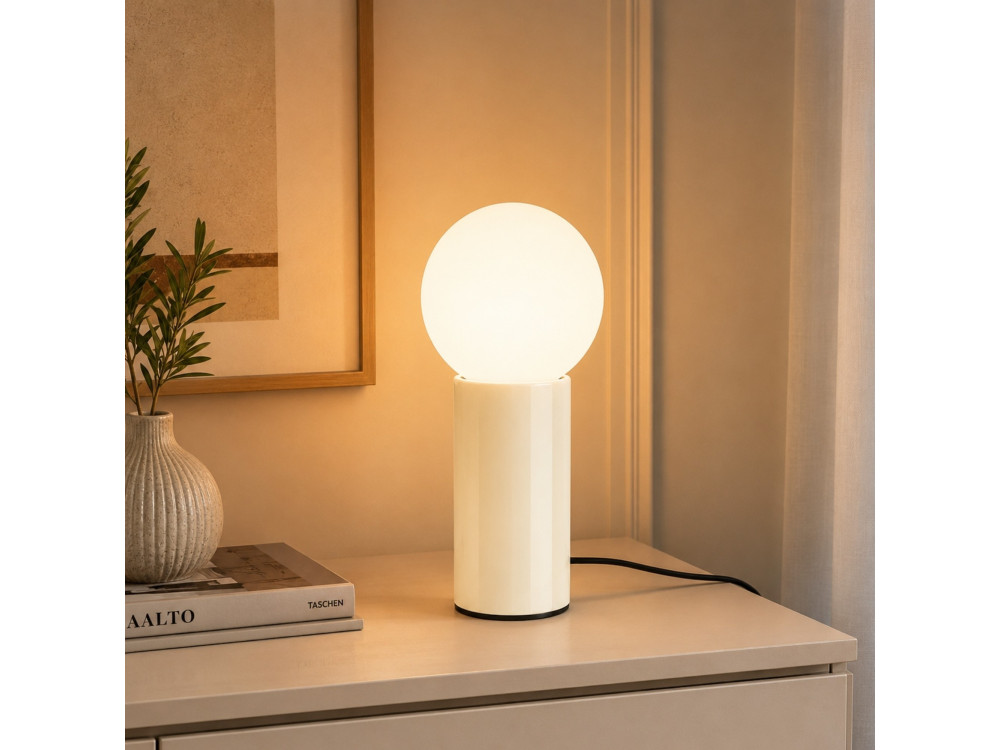 Lampada da tavolo in metallo "Polo" - 15 x 15 x 35 cm - Beige