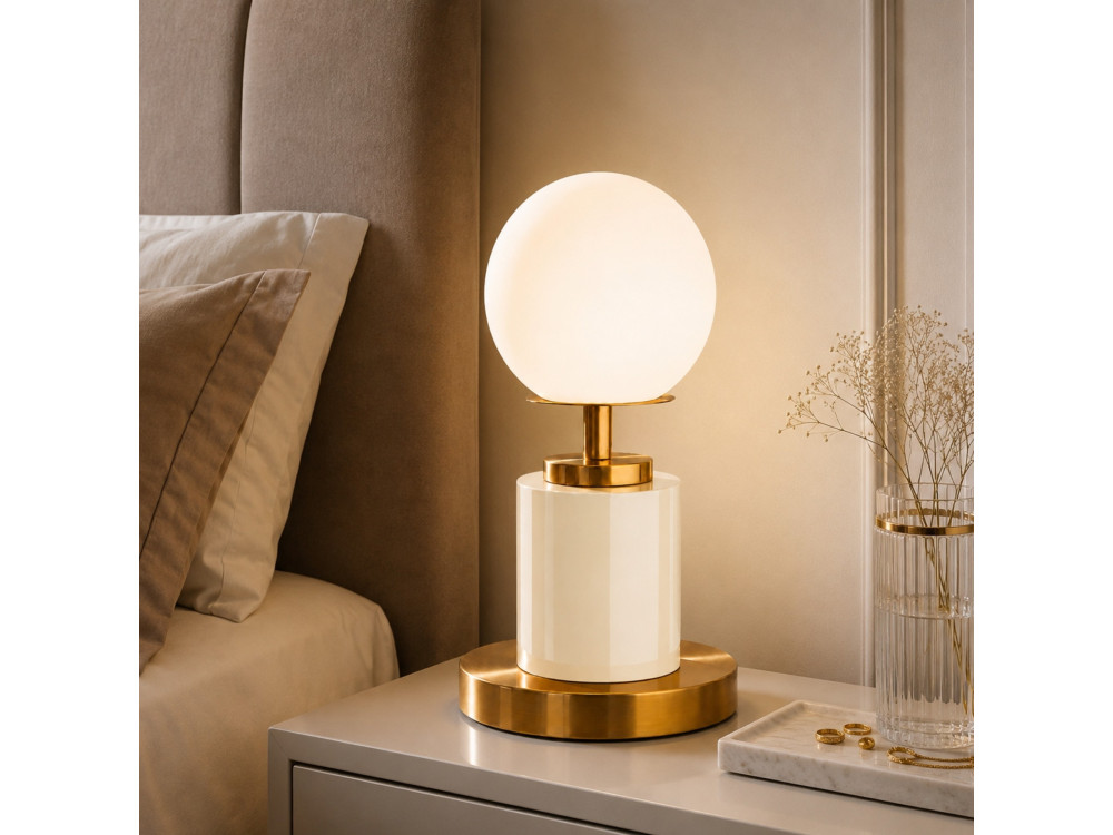 Lampada da tavolo in metallo "Moira" - 17 x 17 x 34 cm - Beige