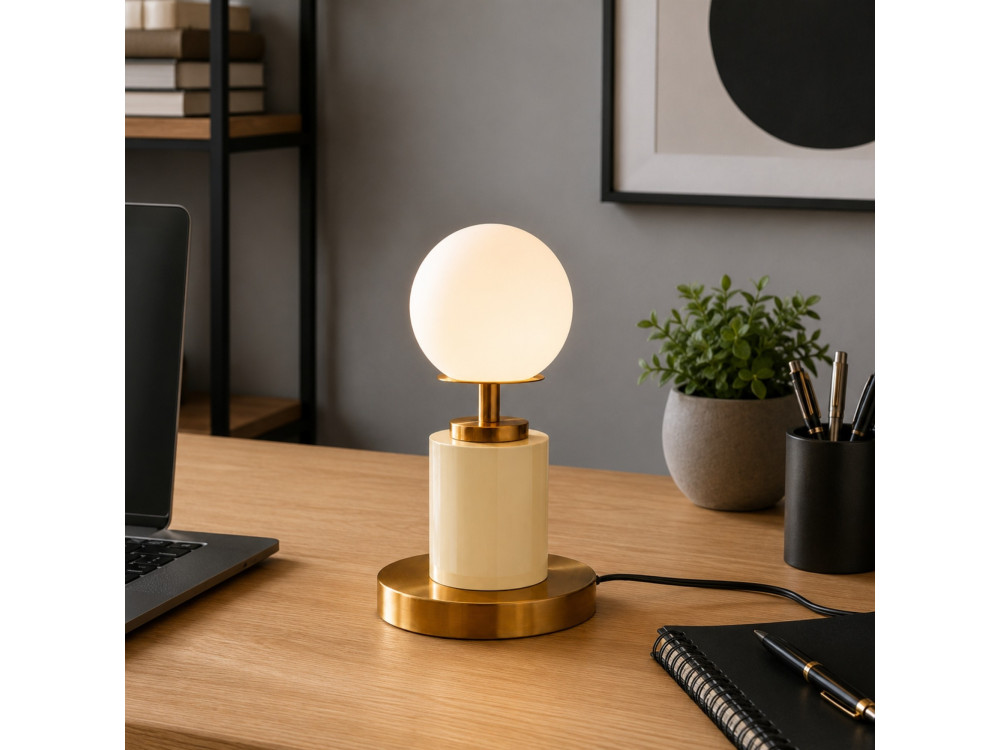 Lampada da tavolo in metallo "Moira" - 17 x 17 x 34 cm - Beige