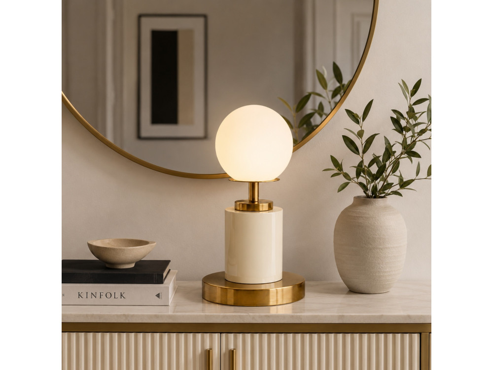 Lampada da tavolo in metallo "Moira" - 17 x 17 x 34 cm - Beige