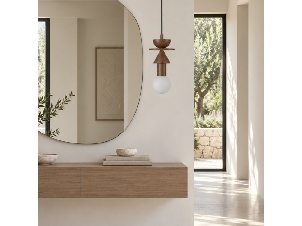 Lampada a sospensione in legno "Rotas" - 13 x 13 x 118 cm - Marrone