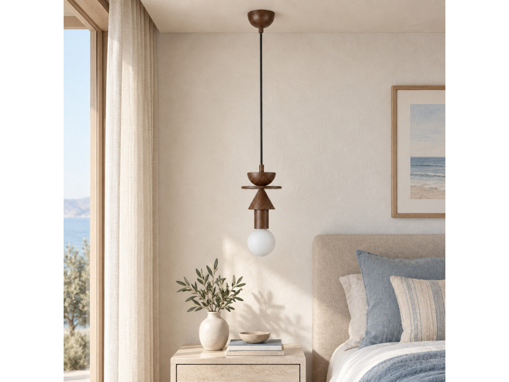 Lampada a sospensione in legno "Rotas" - 13 x 13 x 118 cm - Marrone