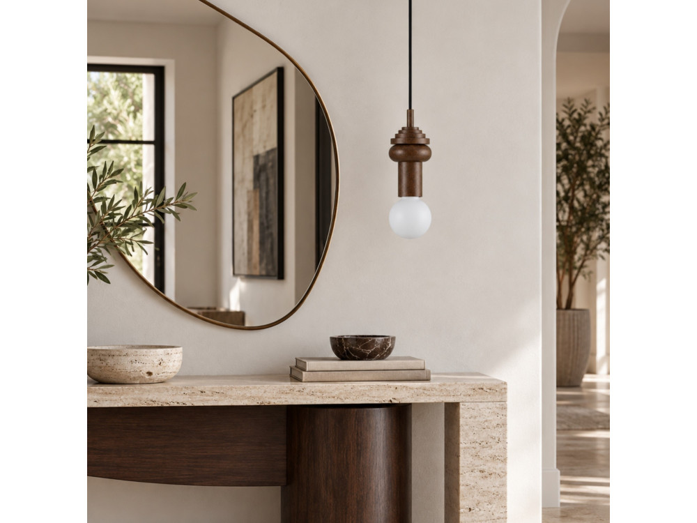 Lampada a sospensione in legno "Rotas" - 10 x 10 x 113 cm - Marrone