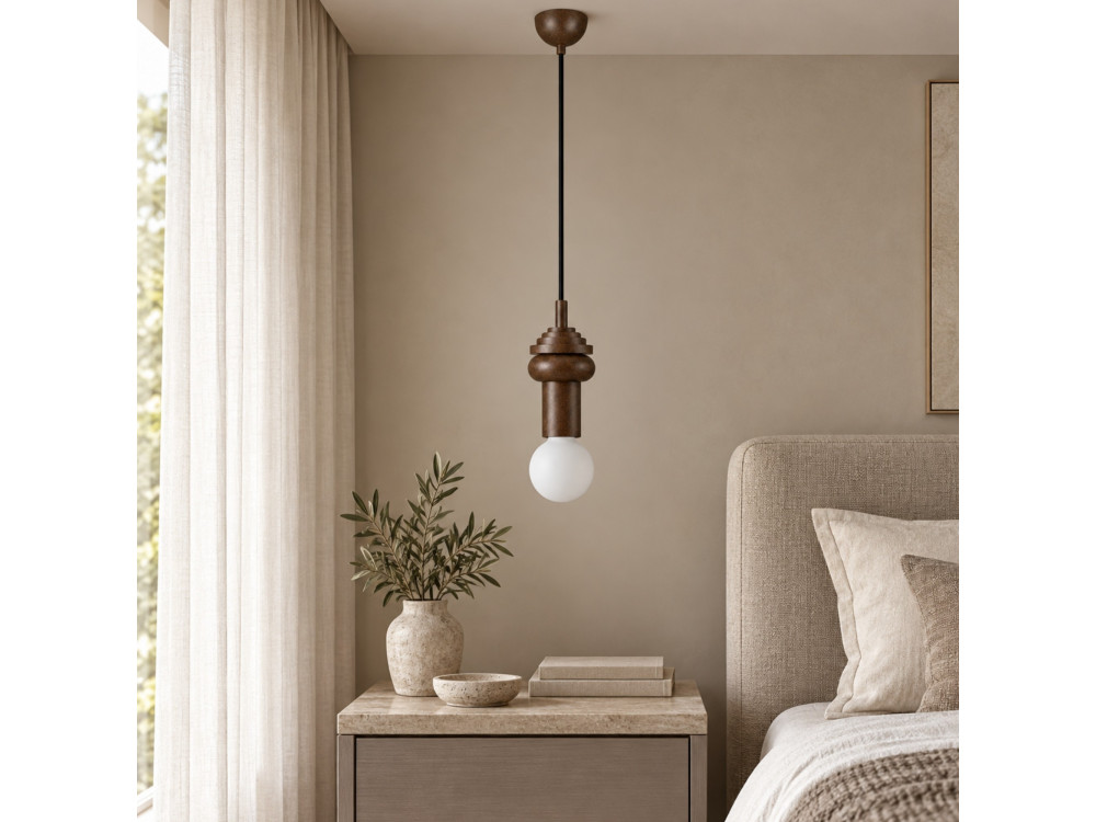 Lampada a sospensione in legno "Rotas" - 10 x 10 x 113 cm - Marrone