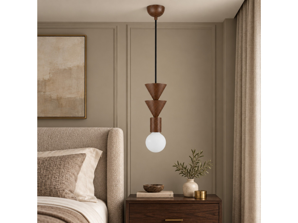 Lampada a sospensione in legno "Rotas" - 10 x 10 x 115 cm - Marrone