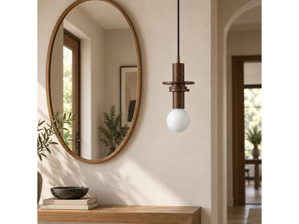 Lampada a sospensione in legno "Rotas" - 13 x 13 x 113 cm - Marrone