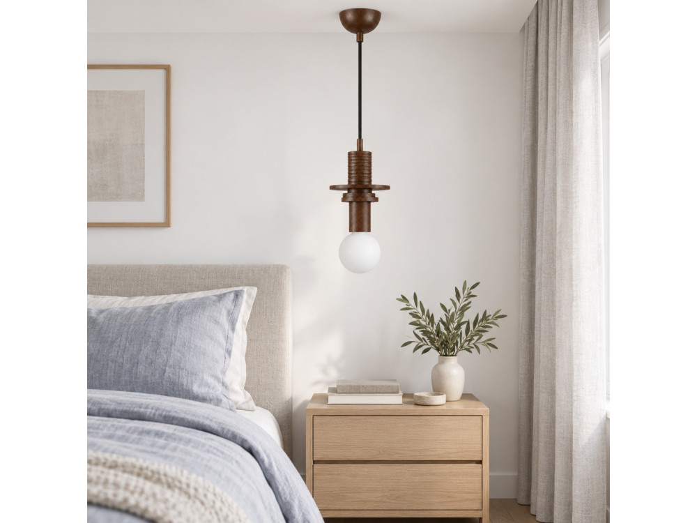 Lampada a sospensione in legno "Rotas" - 13 x 13 x 113 cm - Marrone