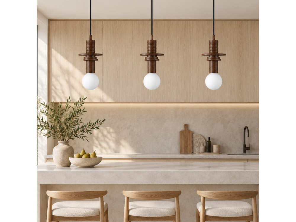 Lampada a sospensione in legno "Rotas" - 13 x 13 x 113 cm - Marrone