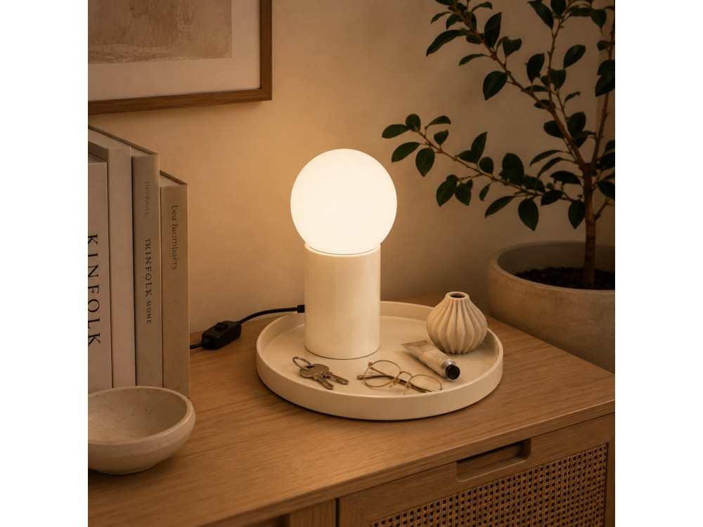 Lampada da tavolo in metallo "Tray" - 20 x 20 x 17 cm - Beige
