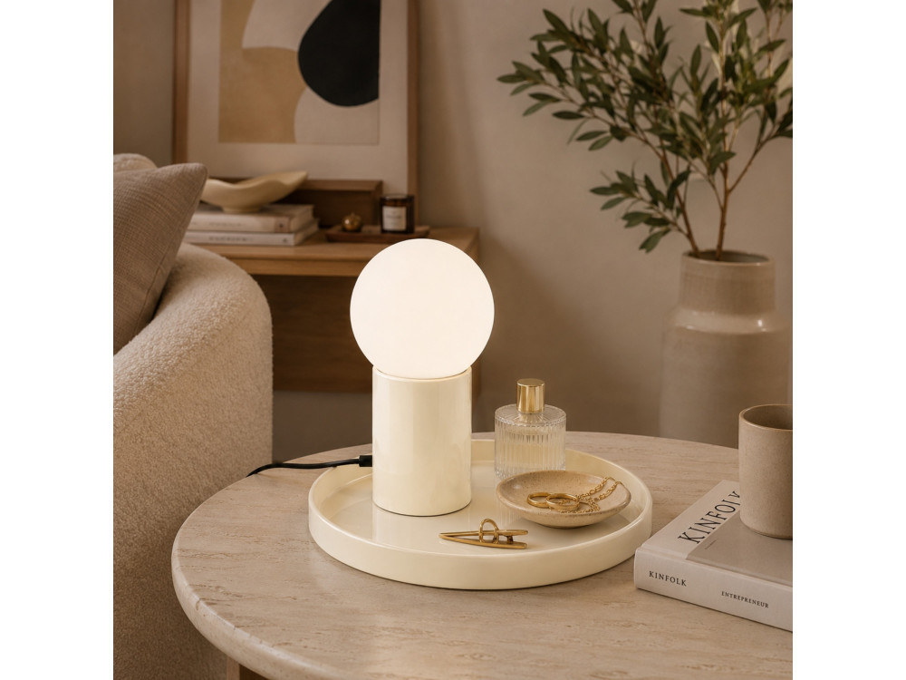 Lampada da tavolo in metallo "Tray" - 20 x 20 x 17 cm - Beige