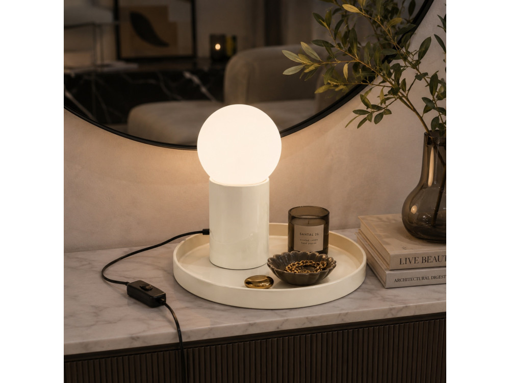 Lampada da tavolo in metallo "Tray" - 20 x 20 x 17 cm - Beige