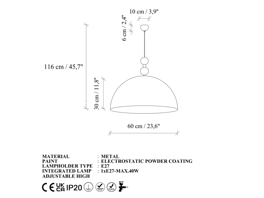 Lampada a sospensione in metallo "Bubble" - 60 x 60 cm - Bordeaux