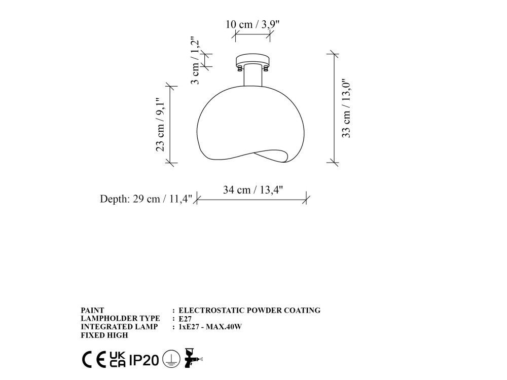 Lampada da soffitto in metallo "Yontu" - 34 x 29 x 33 cm - Bianco