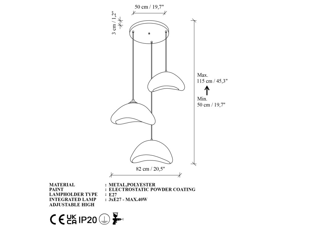 Lampadario in metallo "Luna" - 82 x 50 cm - Bianco