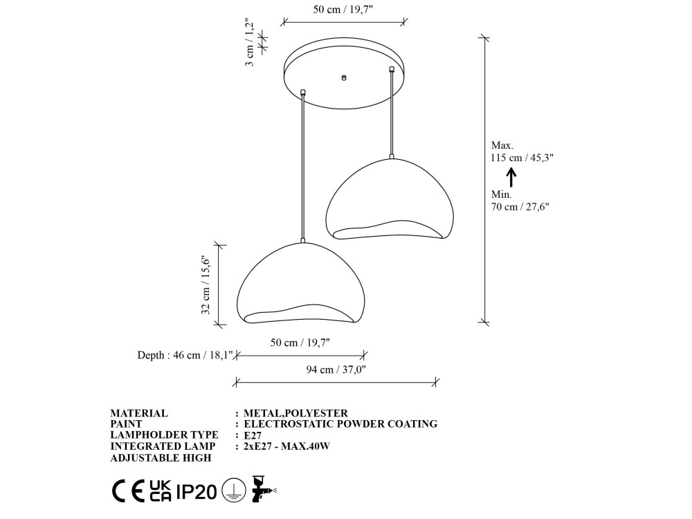 Lampadario in metallo "Lora" - 82 x 82 cm - Bianco