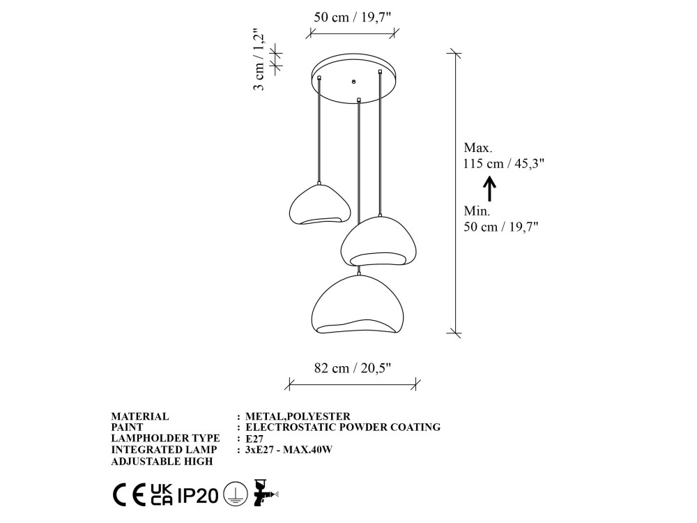 Lampadario in metallo "Lora" - 82 x 82 cm - Bianco