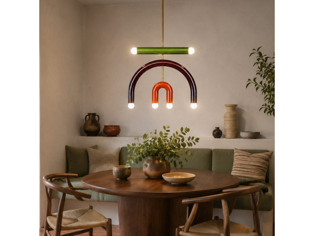 Lampadario in metallo "Vento" - 50 x 10 cm - Marrone