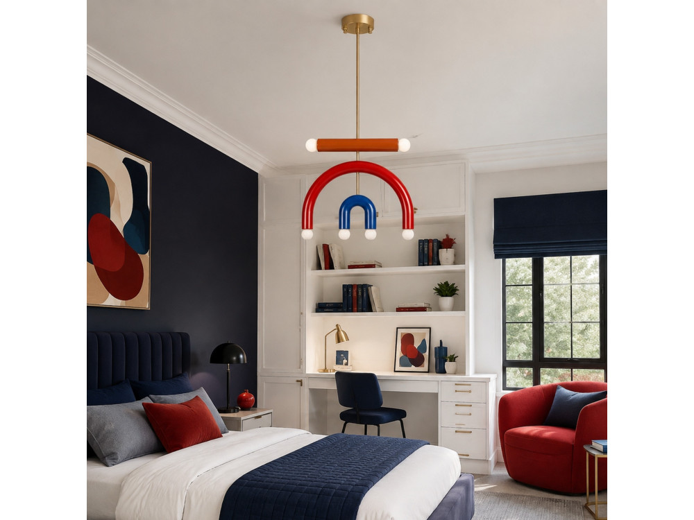 Lampadario in metallo "Vento" - 50 x 10 cm - Rosso