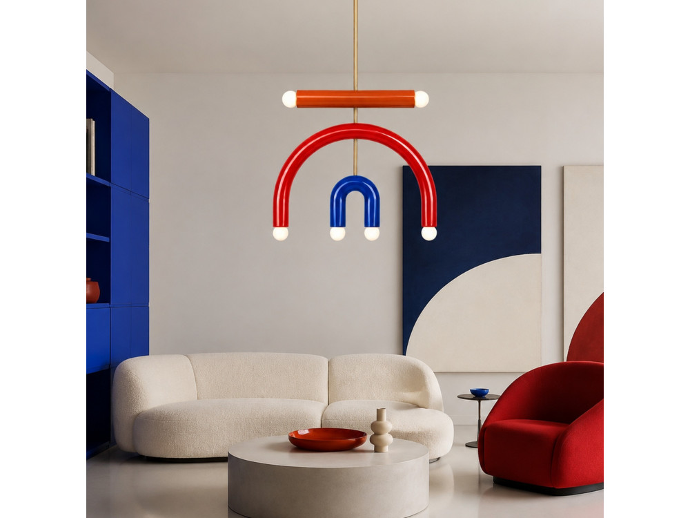 Lampadario in metallo "Vento" - 50 x 10 cm - Rosso