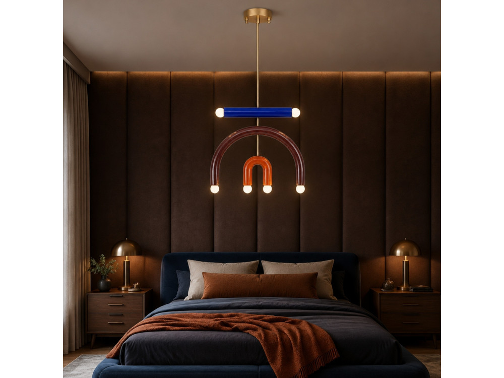 Lampadario in metallo "Vento" - 50 x 10 cm - Marrone