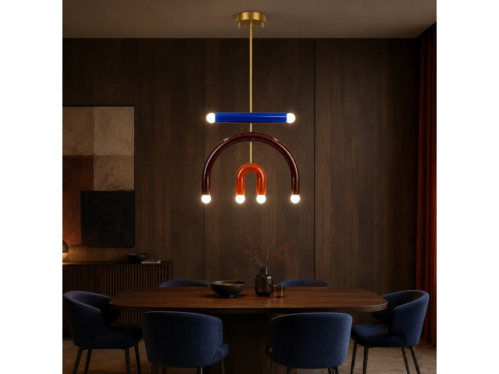 Lampadario in metallo "Vento" - 50 x 10 cm - Marrone
