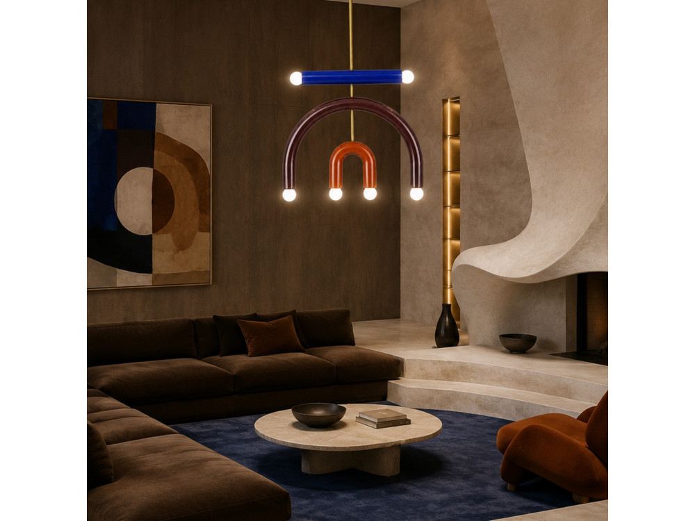 Lampadario in metallo "Vento" - 50 x 10 cm - Marrone