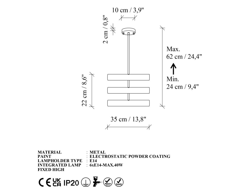 Lampadario in metallo "Vento" - 35 x 10 cm - Blu