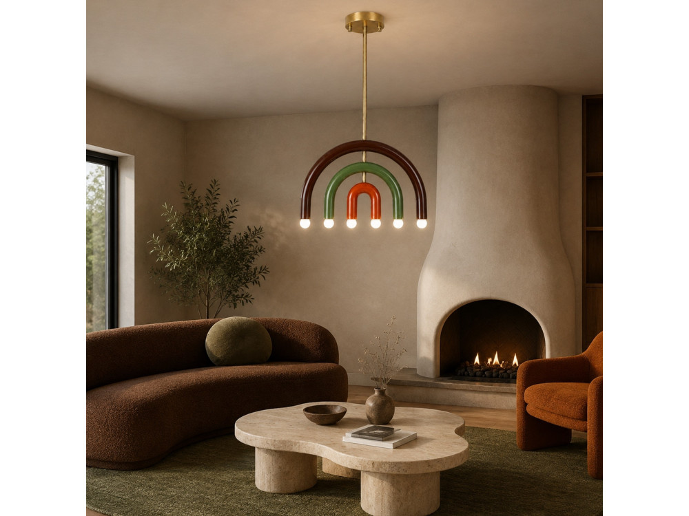 Lampadario in metallo "Vento" - 50 x 10 cm - Marrone