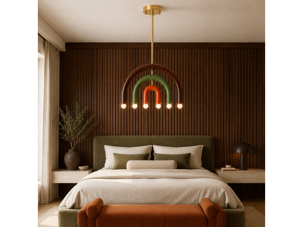 Lampadario in metallo "Vento" - 50 x 10 cm - Marrone