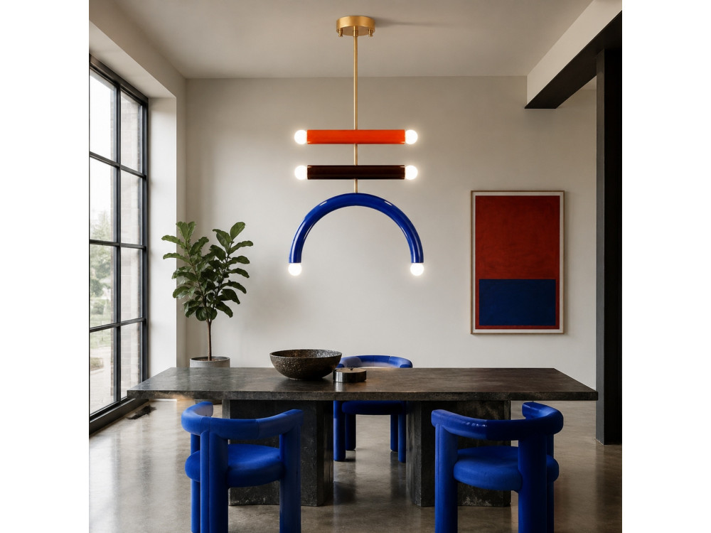 Lampadario in metallo "Vento" - 50 x 10 cm - Blu